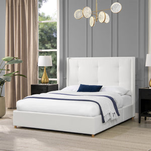 English Elm Jennifer Taylor Home - Miramar Queen Cushion-Back Headboard Bed Frame - Antique White, Stylish Coastal Comfort & Support B2719P238241