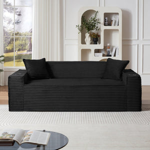 English Elm 3seater Corduroy Cloud Sofa Pocket Spring Cushioned Seat for Apartments and Office Lounges Black W3396P434764
