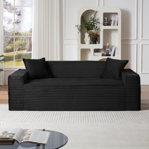 English Elm 3seater Corduroy Cloud Sofa Pocket Spring Cushioned Seat for Apartments and Office Lounges Black W3396P434764