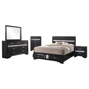 English Elm Corbin Black 5-Piece Queen Bedroom Set with Rhinestone Handles, Metallic Foil Trim & Underbed Drawers B062S00925