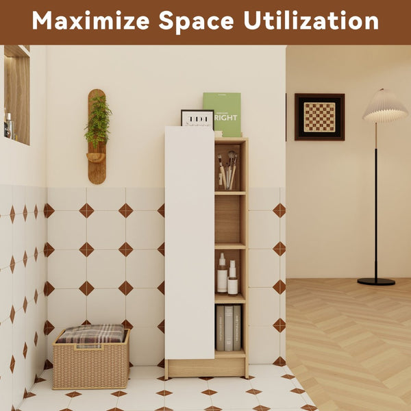 English Elm 16" Slim Wall Mounted Bathroom Cabinet Plywood Open Shelves Scandinavian Storage W3450P440620