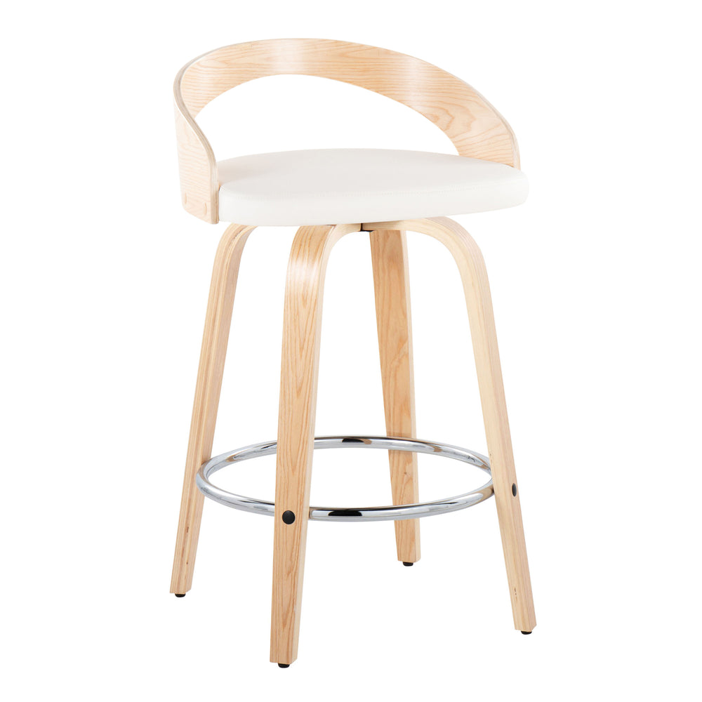 English Elm Grotto 26" Contemporary Swivel Counter Stool with Cushioned Fabric Seat and Chrome Footrest Pair White B202S00318