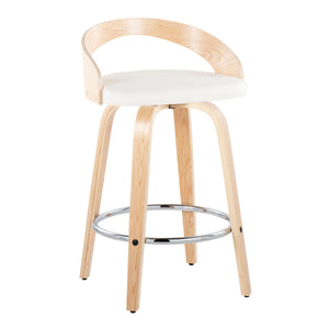 English Elm Grotto 26" Contemporary Swivel Counter Stool with Cushioned Fabric Seat and Chrome Footrest Pair White B202S00318