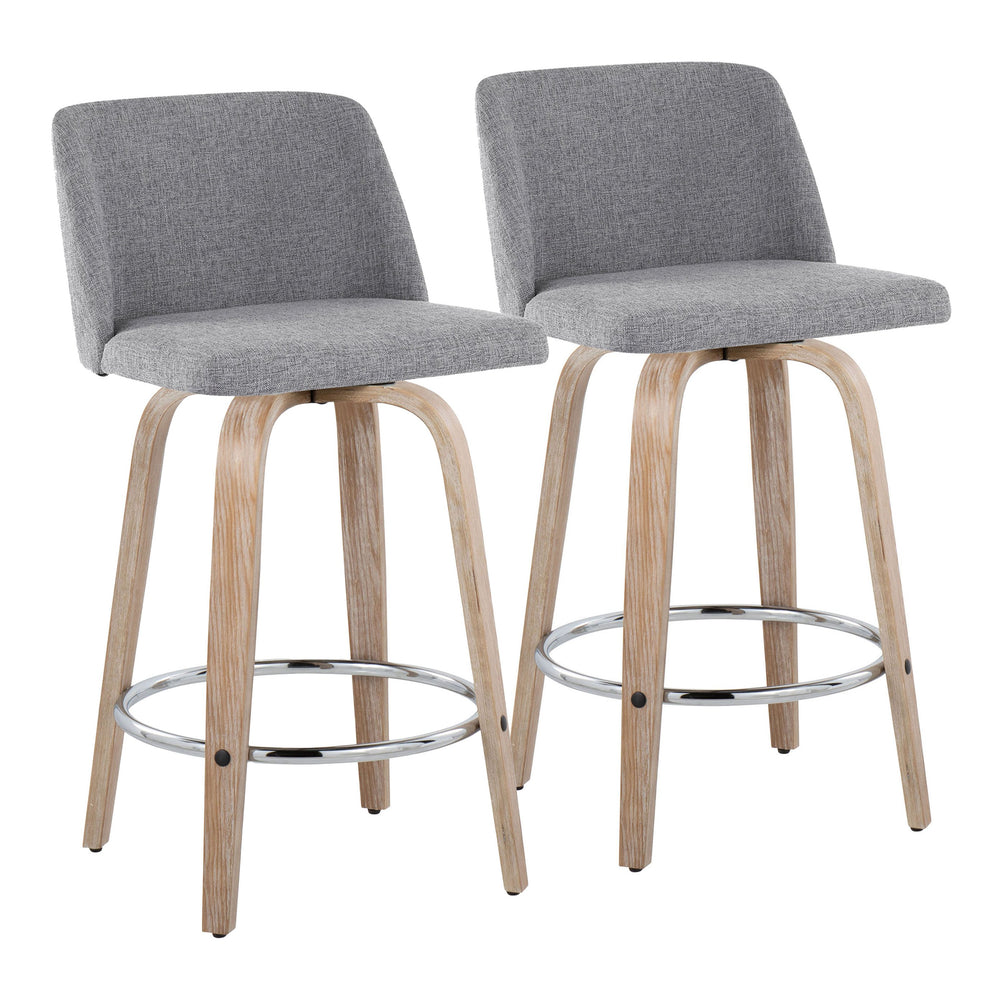English Elm Toriano Swivel Counter Stool Set of 2 with Upholstered Padded Seat, Bent Wood Legs & Chrome Footrest Black B202S00435