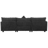 English Elm 112.2" L-Shape Chenille Upholstered Sofa For Living Room Modern Luxury Sofa Couch With Ottoman and 5 Pillows For Living Room (Sg001160Aa), Black