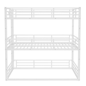 English Elm Twin Triple Metal Bunk Bed Matte Powder Coated Frame with Full Safety Guardrails Light White W1580S00581