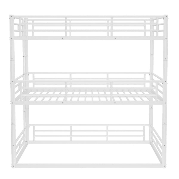 English Elm Twin Triple Metal Bunk Bed Matte Powder Coated Frame with Full Safety Guardrails Light White W1580S00581