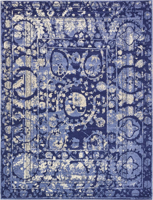 Unique Loom La Jolla Vintage Machine Made Border Rug Blue, Ivory/Navy Blue/Light Blue 10' 0" x 13' 0"