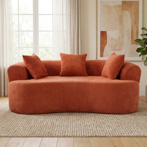 English Elm Crescent-shaped Curved Chenille Loveseat Low Profile Deep Seat Modern Living Room Sofa Orange W5188P450351