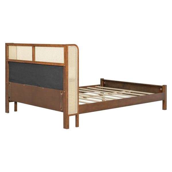 English Elm Queen Platform Bed Solid Wood Frame Velvet Headboard Modern Minimalist Bedroom N770PQ375070D