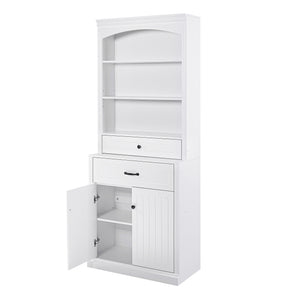 English Elm White Bathroom Storage Cabinet with Zinc Alloy Knobs, Adjustable Shelves, Smooth Drawers & Open Shelves for Organized, Durable MDF Storage (78.7" H) N725P252486K