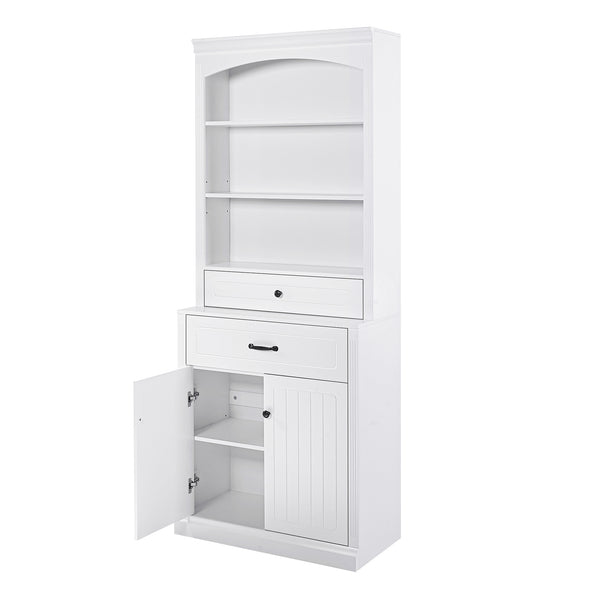 English Elm White Bathroom Storage Cabinet with Zinc Alloy Knobs, Adjustable Shelves, Smooth Drawers & Open Shelves for Organized, Durable MDF Storage (78.7" H) N725P252486K