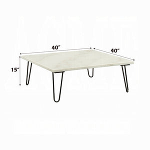 English Elm Modern Marble End Table with Luxurious Stone Top and Geometric Metal Legs for Chic Living Spaces Black,White 43 L x 50 W x 4 H B2741P337701