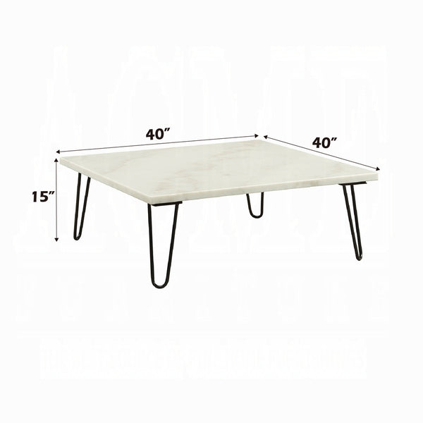 English Elm Modern Marble End Table with Luxurious Stone Top and Geometric Metal Legs for Chic Living Spaces Black,White 43 L x 50 W x 4 H B2741P337701