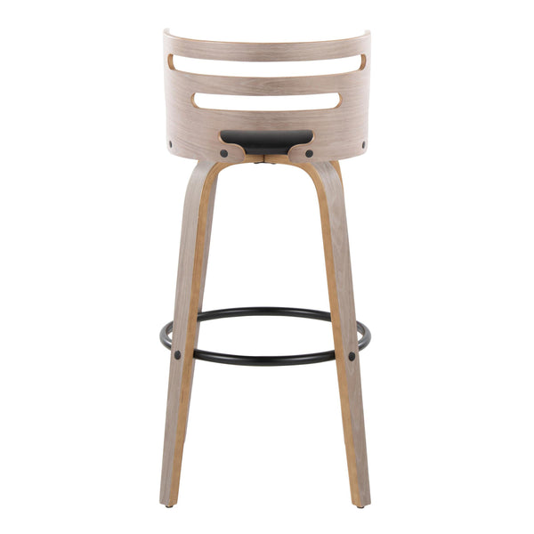 English Elm Cosini 30" Mid-Century Modern Barstools Set Of 2 - Stylish Swivel Design In Light Grey Wood & Black Faux Leather B202S00511