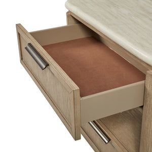 English Elm Two Drawer Oak Veneer Nightstand with Stone Top Usb Charging and Soft Close Glides B2699P323472