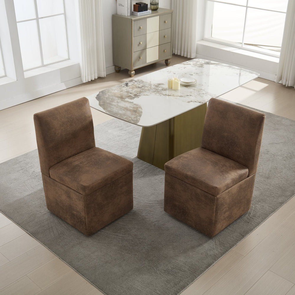 English Elm COOLMORE Swivel Rolling Dining Chair with Hidden Storage, Linen Upholstered 4-Wheel Multiuse Seat Coffee W1539P277675