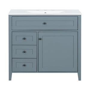 English Elm 36-Inch Blue Gray Modern Bathroom Vanity With Durable Rubberwood Cabinet, Sink & 3 Drawers For Storage N725P350821E