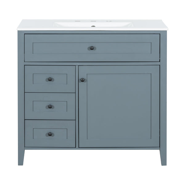 English Elm 36-Inch Blue Gray Modern Bathroom Vanity With Durable Rubberwood Cabinet, Sink & 3 Drawers For Storage N725P350821E