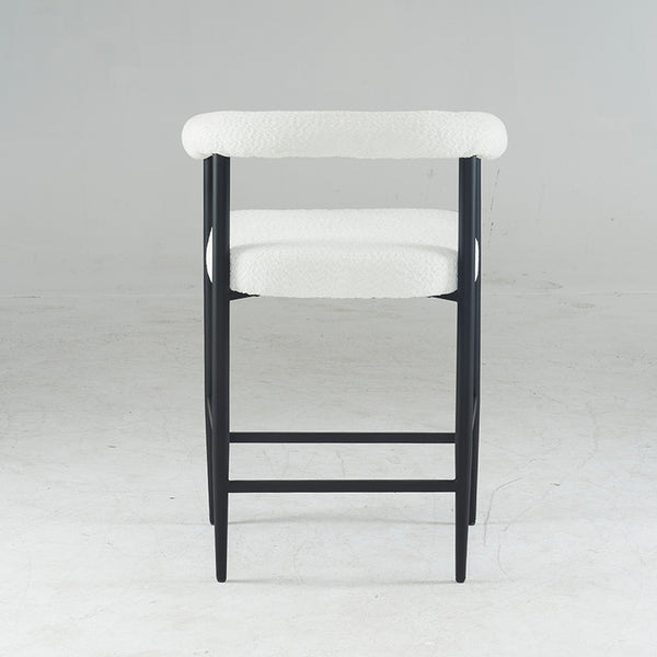 English Elm Modern Upholstered Bar Stools with Boucle Fabric and Armrests, Sturdy Metal Frame, Ergonomic Comfort White W1901P264274