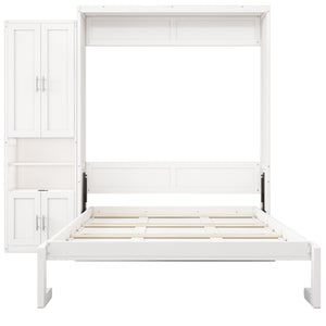 English Elm Full Murphy Bed with Side Cabinet, Desk Combo, USB Charging, Adjustable Shelves, 600lb Capacity, White BS7012008109C