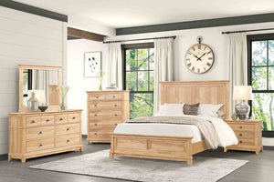 English Elm Bedroom Wooden Queen Bed with High Panel Headboard, Gold Trim Accent, Modern Luxury Design Natural,Oak 26 L x 87 W x 6 H B2741S00737
