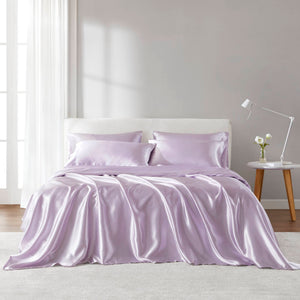 English Elm 6 Luxury Queen Sheet Set Satin 100% Polyester 90GSM Smooth Wrinkle-Resistant Deep Pocket Bedding Purple 11.81 L x 9.84 W x 3.94 H B035P319703