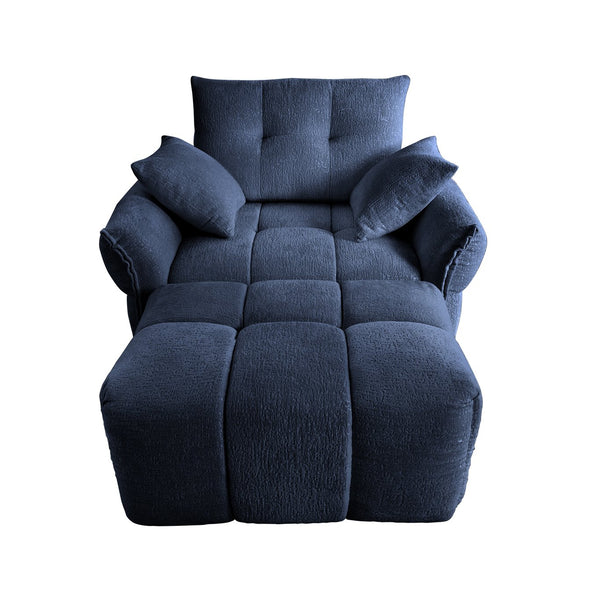 English Elm Ergonomic Chenille Single Seater Sofa with Ottoman, High-Resilience Cushions, Modern Lounge Chair for Living Room and Office Comfortably Stylish Blue W714S01144