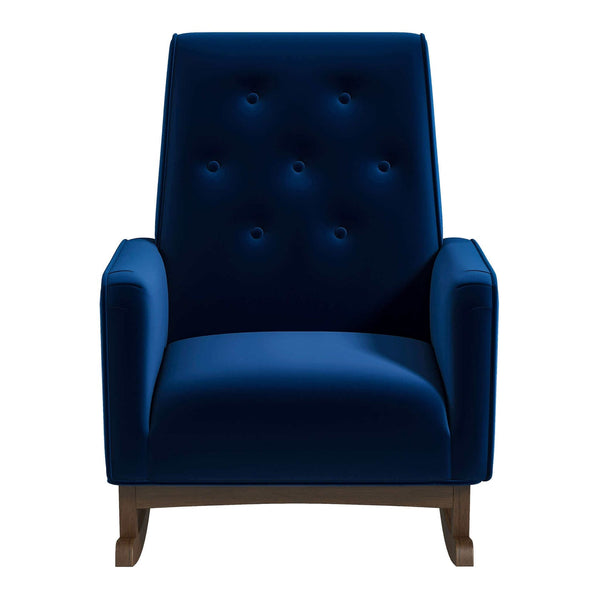 English Elm Ashcroft Furniture - Demetrius Mid-Century Solid Wood Rocking Chair with Velvet Microfiber Upholstery and Plush Foam Cushion Blue B183P201825