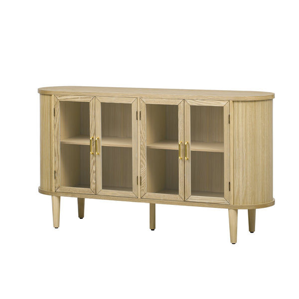 English Elm TREXM Modern Farmhouse Sideboard Cabinet with Fluted Panels, Tempered Glass Doors & Adjustable Shelves Natural N715P264923D