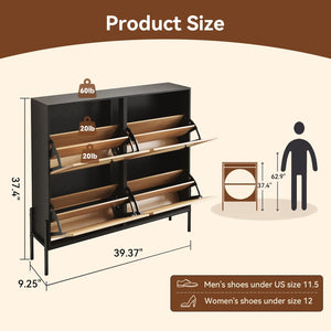 English Elm Space-saving Rattan Shoe Cabinet Artisan Woven Entryway Organizer with Flip Doors W5221P414216