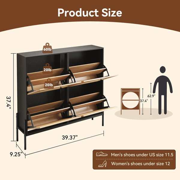 English Elm Space-saving Rattan Shoe Cabinet Artisan Woven Entryway Organizer with Flip Doors W5221P414216