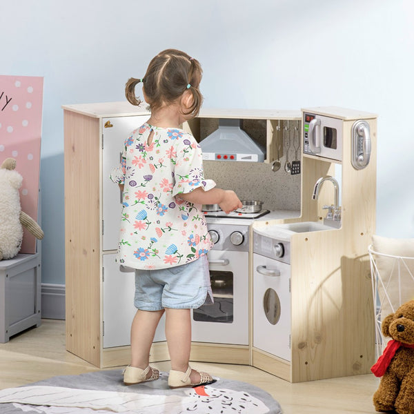 English Elm Qaba Wooden Corner Play Kitchen with Sound Effects Ice Maker and Full Appliance Suite W2225P217657