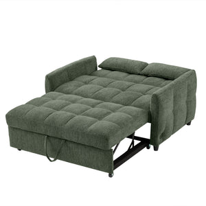 English Elm 52.8" Loveseat Sofa Pull-Out Bed with Adjustable Backrest, Tufted Chenille, 3 USB Ports & Pillows Green N719S001710F