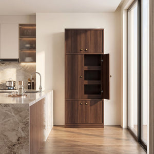 English Elm Tall Freestanding Pantry Cabinet E1 Wood Walnut Finish Adjustable Shelves Kitchen Storage B2764S00005