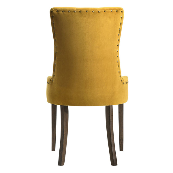 English Elm Yellow Tufted Back Side Chairs Set of 2 — Plush Upholstery, Nailhead Trim, Espresso Legs, Elegant Comfort B062P185679