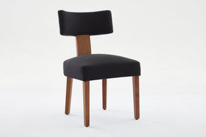 English Elm 064-Set Linen Fabric Modern Armless Dining Chairs with Curved Back & Solid Light Brown Legs for Stylish Comfort Black W527P292118