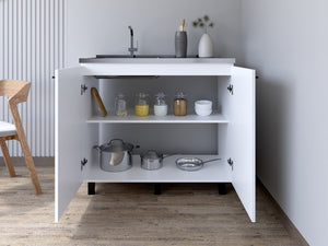 English Elm Utility Sink Cabinet Stainless Steel Basin Freestanding Farmhouse Storage Unit B092S00151
