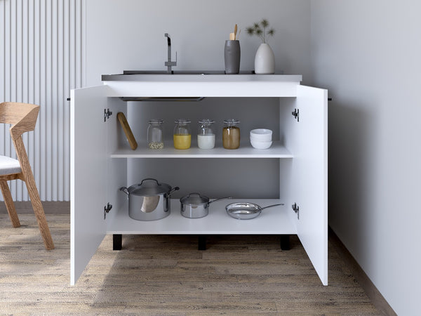 English Elm Utility Sink Cabinet Stainless Steel Basin Freestanding Farmhouse Storage Unit B092S00151