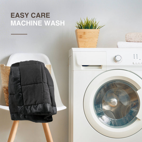 JLA Home Madison Park - Lightweight Cozy Down Alternative Blanket with Satin Trim, Moisture-Wicking, Hypoallergenic Comfort Black MP51-8501