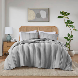 English Elm 3 Pcs King/Cal King Quilt Set - Soft Gray Poly Gauze, Antimicrobial, Lightweight & Easy Care! B035P319904