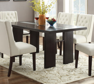 English Elm Contemporary Rectangular Dining Table Set 7pc with 18" Expandable Leaf, Faux Leather Chairs, Warm Finish Espresso+White 40 L x 22 W x 18 H B011S01098