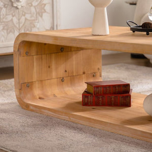 English Elm Modern Racetrack Oval Coffee Table Light Wood Veneer Open Shelf Airy Living Room W3081P352094