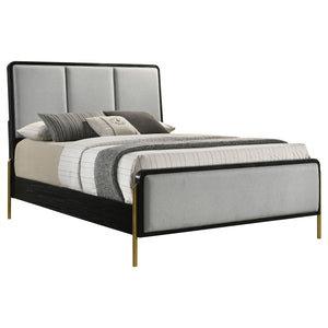 English Elm Anser Eastern King Panel Bed - Plush Gray Upholstery, Black Frame & Gold Accents For Chic Style B062S01251