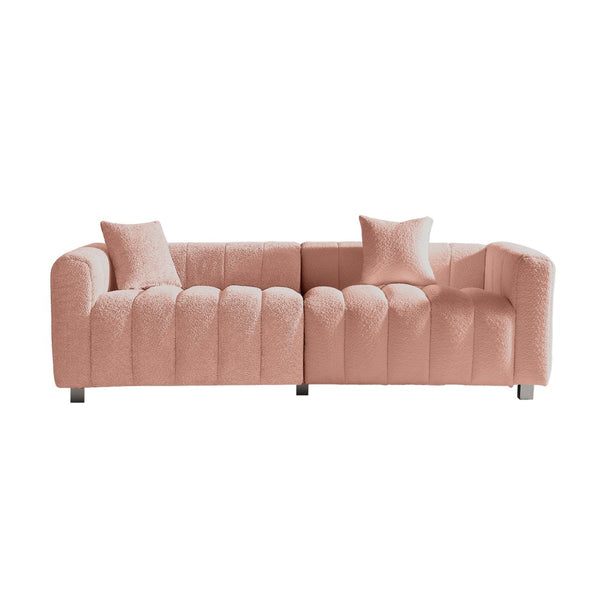 English Elm 83.46'' Velvet Three Seat Sofa Bubble Upholstered Couch with Sleek Metal Legs for Living Room Pink W2795S00041
