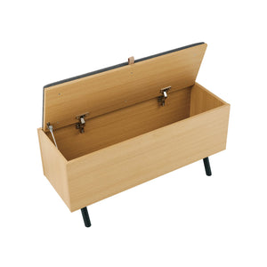 English Elm Paloma Upholstered Accent Storage Bench in Light Oak with Gas-Strut Lift, Metal Legs, Seats 2 B365P398213