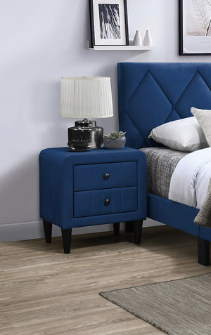 English Elm Navy Velvet Nightstand with 2 Drawers — Sleek Tempered Legs, Spacious Storage, Modern Bedroom Accent B011P190168
