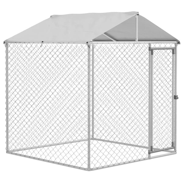 English Elm Mall Medium Dog Kennel Outdoor Galvanized Steel Run with Uv Waterproof Roof Cover T3971S00071