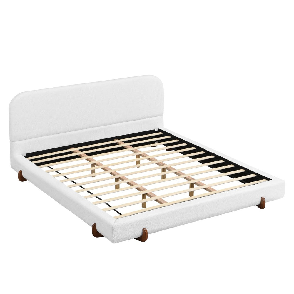 English Elm Unique White Fabric Upholstered California King Bed with Solid Rubberwood Legs N769C460502W