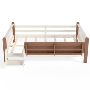 English Elm Twin Pine Floor Bed for Kids with Side Bookcases Built-in Stairs and Safety Guardrails Beige W1580P390220